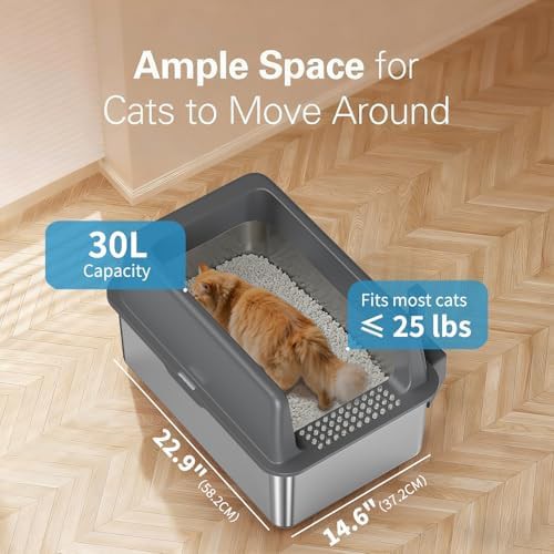 Grey stainless steel cat litter box with lid — photo 5