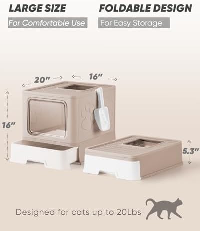 Brown enclosed large cat litter box with scoop — photo 4