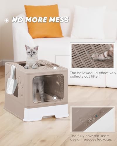 Brown enclosed large cat litter box with scoop — photo 5