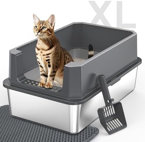 Stainless steel litter box with lid and scoop