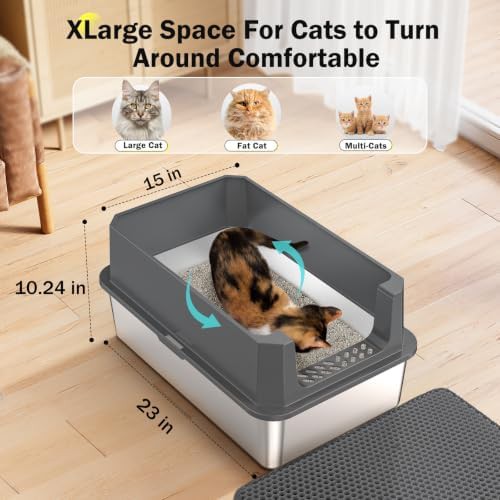 Stainless steel litter box with lid and scoop — photo 4