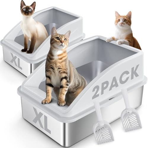 XL enclosed stainless steel litter box silver gray