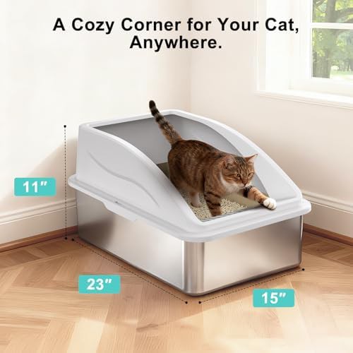 XL enclosed stainless steel litter box silver gray — photo 5
