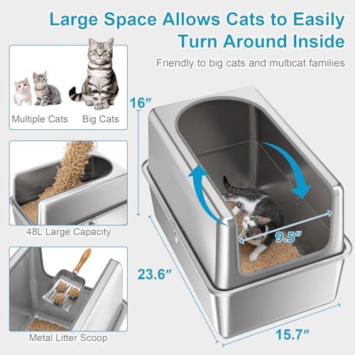 High wall stainless steel extra large litter box — photo 3