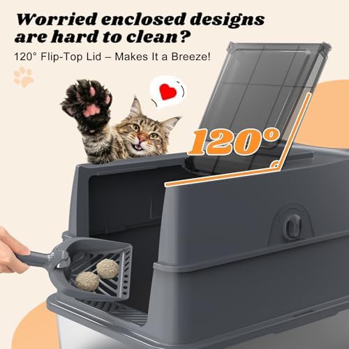 Enclosed stainless steel cat litter box with lid — photo 3