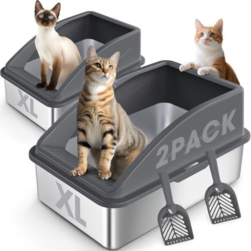 XL enclosed stainless steel litter box dark gray
