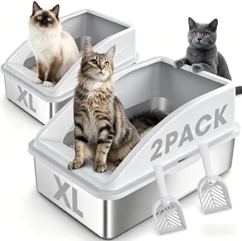 XL enclosed stainless steel litter box ivory white