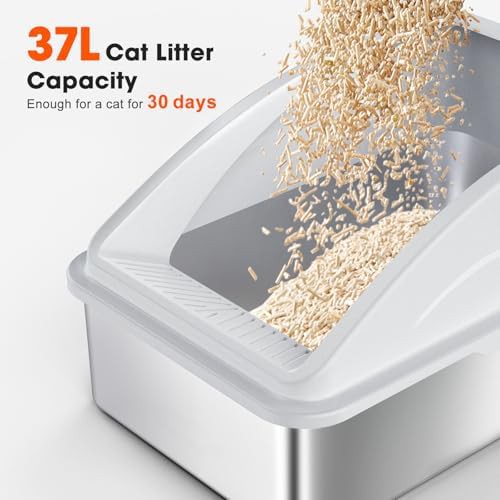 XL enclosed stainless steel litter box ivory white — photo 5